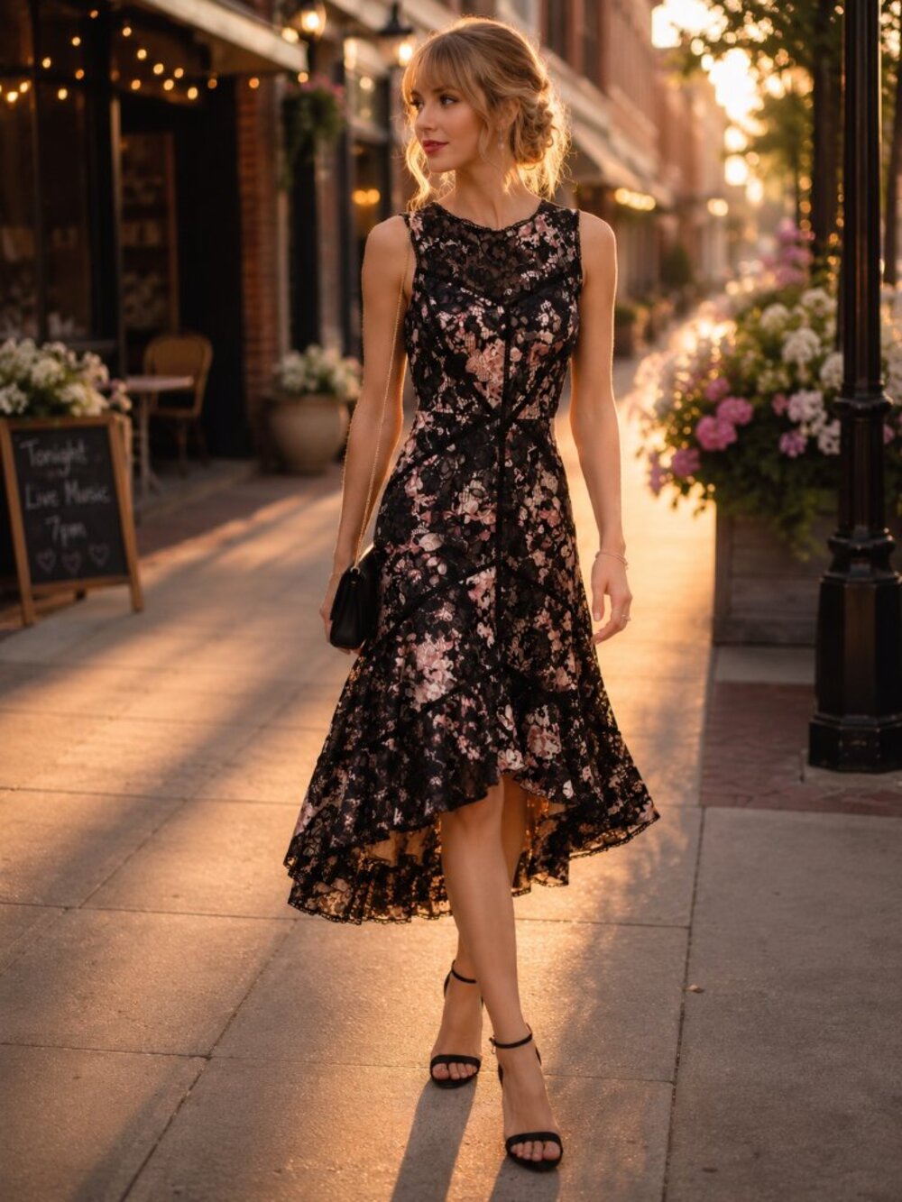 Taylor Floral High-Low Dress | Size 10 | Sleeveless Garden Party Midi Dress
